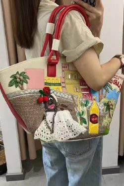 Novelty Embroidered Patchwork Faux Leather Tote Bag