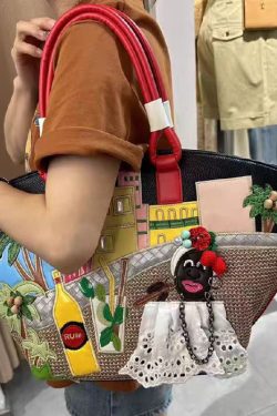 Novelty Embroidered Patchwork Faux Leather Tote Bag