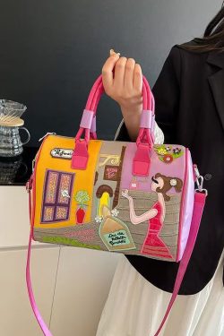 Novelty Rose Embroidered Patchwork Faux Leather Tote Handbag