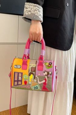 Novelty Rose Embroidered Patchwork Faux Leather Tote Handbag