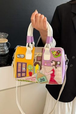 Novelty Rose Embroidered Patchwork Faux Leather Tote Handbag