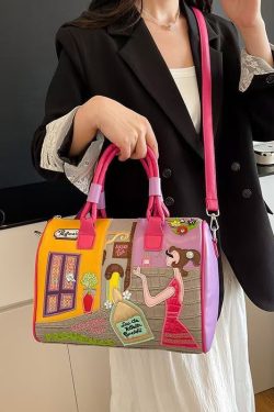 Novelty Rose Embroidered Patchwork Faux Leather Tote Handbag