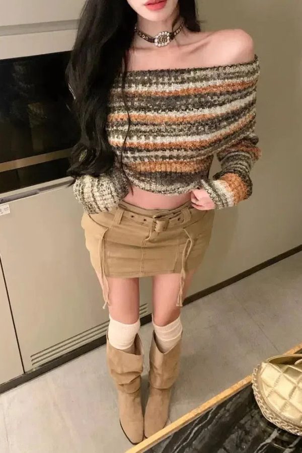 Off Shoulder Cropped Sweater