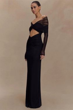 Off Shoulder Cut Out Maxi Dress