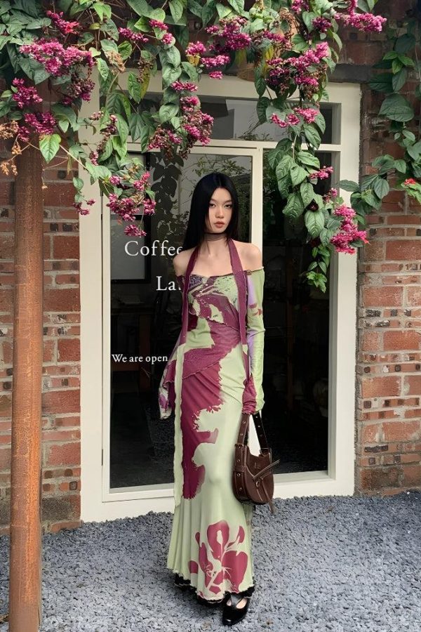 Off Shoulder Mesh Maxi Dress