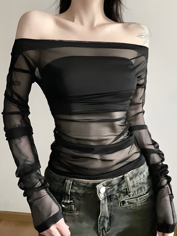 Off Shoulder Mesh Top
