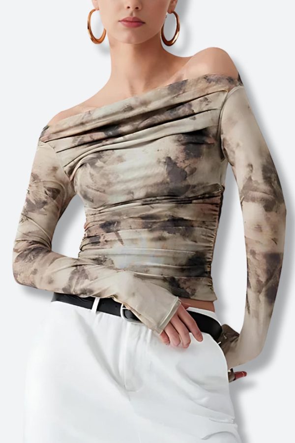 Off Shoulder Ruched Mesh Top