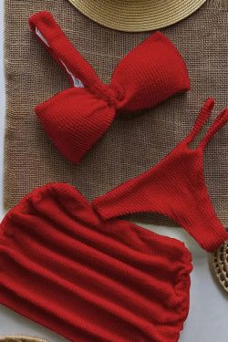 One Shoulder Cut Out Three Piece Bikini Set