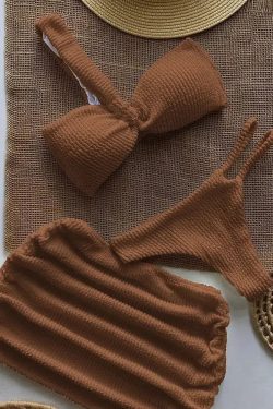 One Shoulder Cut Out Three Piece Bikini Set