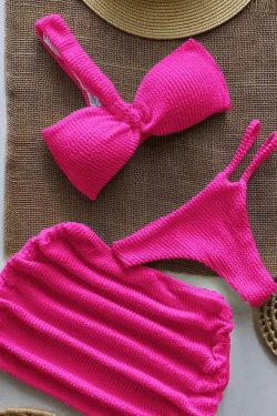 One Shoulder Cut Out Three Piece Bikini Set