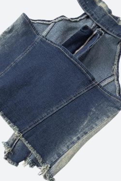 Open Front Zip-Up Denim Top