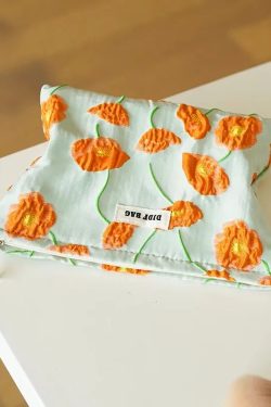 Orange Flowers Makeup Bag