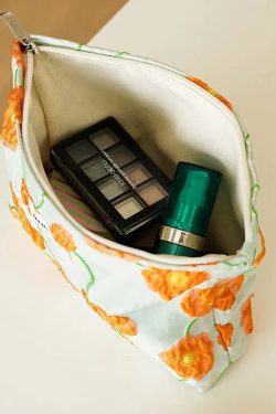 Orange Flowers Makeup Bag