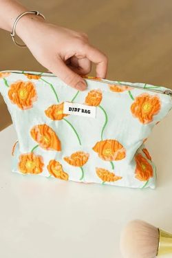 Orange Flowers Makeup Bag