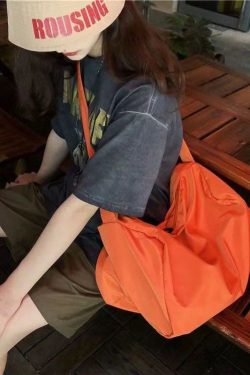 Orange Messenger Bag Nylon Oversize Patchwork Zippered