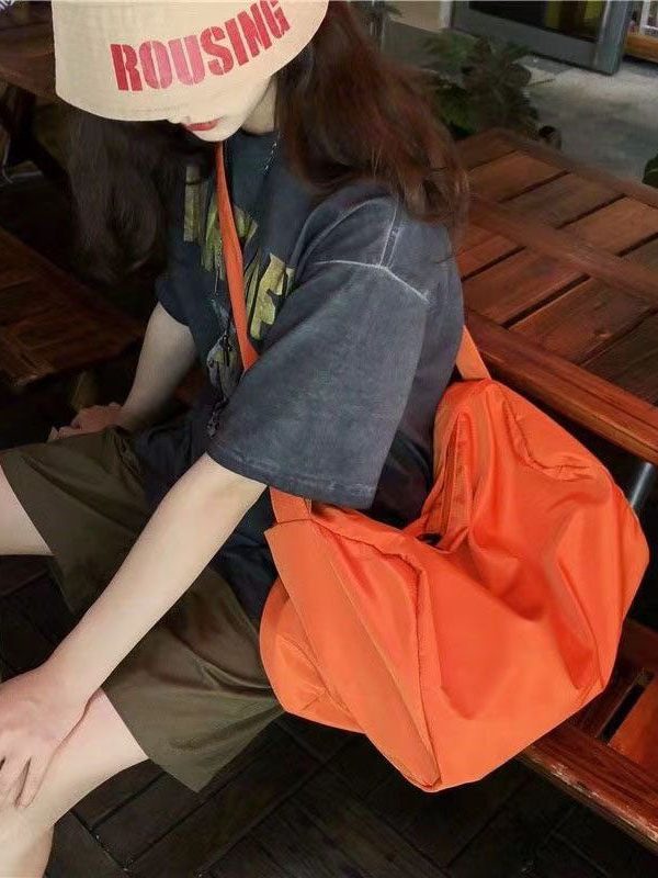 Orange Messenger Bag Nylon Oversize Patchwork Zippered