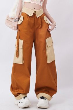 Orange Wide Leg Cargo Pants