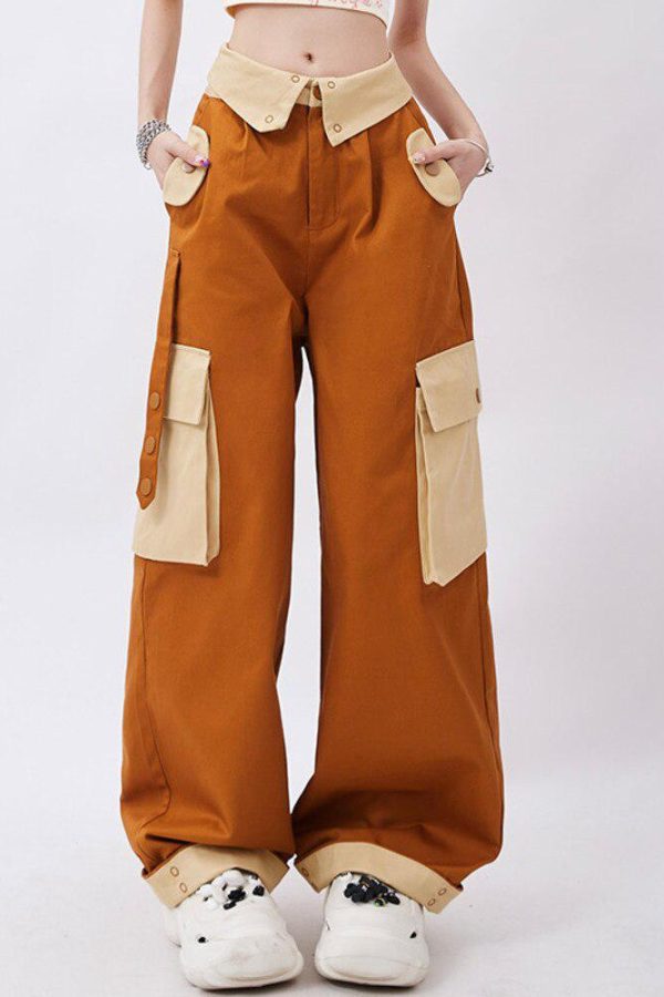 Orange Wide Leg Cargo Pants