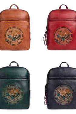 Organic Black character Paitings Calf Leather Tote Handbag