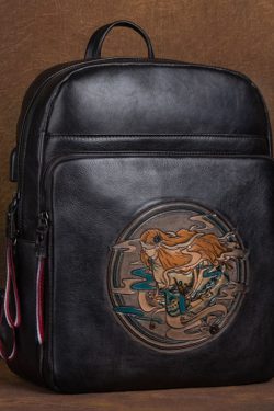 Organic Black character Paitings Calf Leather Tote Handbag