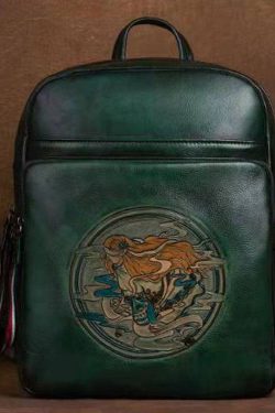 Organic Black character Paitings Calf Leather Tote Handbag