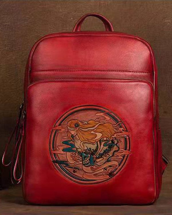 Organic Black character Paitings Calf Leather Tote Handbag