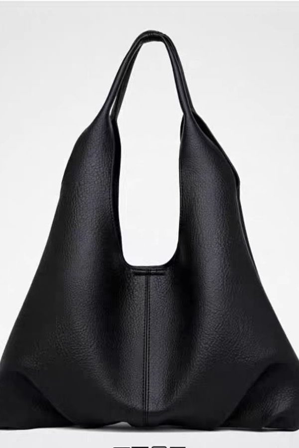 Organic Black Solid Durable Large Capacity Faux Leather Shoulder Bags