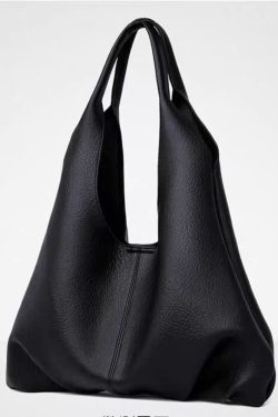 Organic Black Solid Durable Large Capacity Faux Leather Shoulder Bags