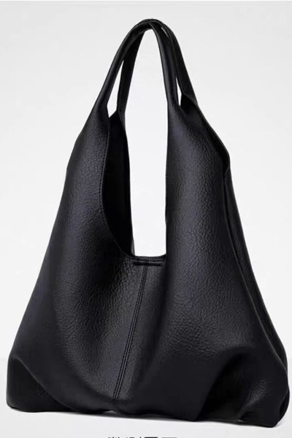 Organic Black Solid Durable Large Capacity Faux Leather Shoulder Bags