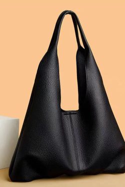 Organic Black Solid Durable Large Capacity Faux Leather Shoulder Bags