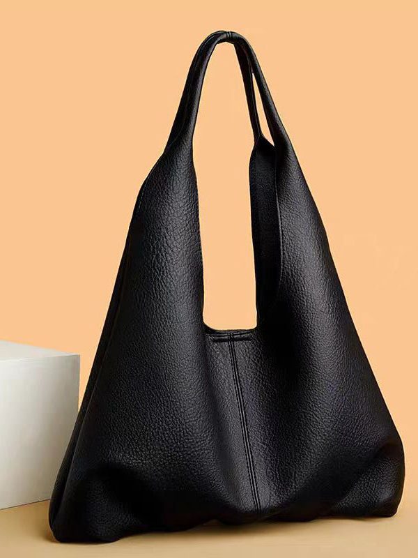 Organic Black Solid Durable Large Capacity Faux Leather Shoulder Bags