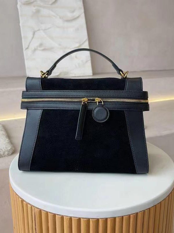 Organic Black Velour Patchwork Faux Leather Tote Handbag