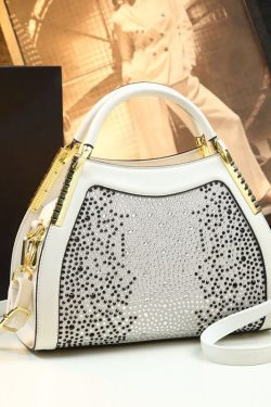 Organic Black Zircon Durable Faux Leather Tote Handbag