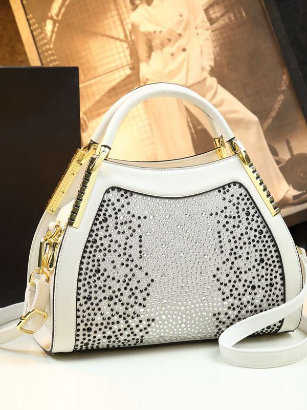 Organic Black Zircon Durable Faux Leather Tote Handbag