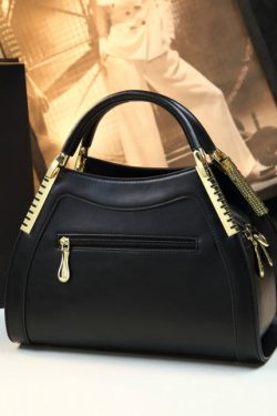 Organic Black Zircon Durable Faux Leather Tote Handbag