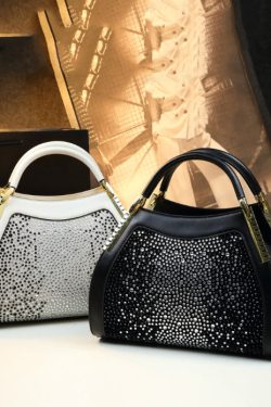 Organic Black Zircon Durable Faux Leather Tote Handbag