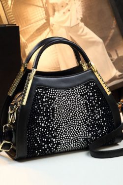 Organic Black Zircon Durable Faux Leather Tote Handbag