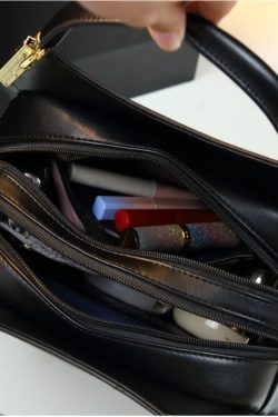 Organic Black Zircon Durable Faux Leather Tote Handbag