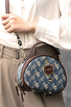 Organic Blue Print Faux Leather Round Bag