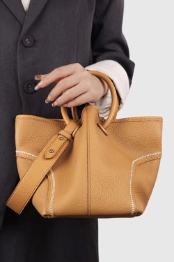 Organic Brown Patchwork Faux Leather Tote Handbag