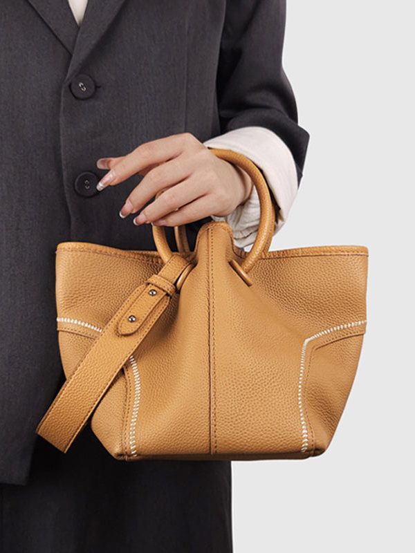 Organic Brown Patchwork Faux Leather Tote Handbag