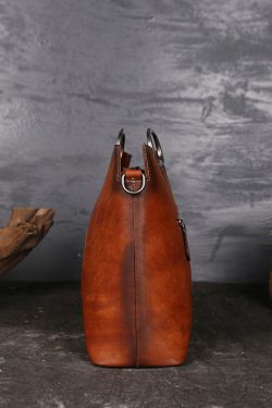 Organic Brown Rectangle Jacquard Calf Leather Tote Handbag