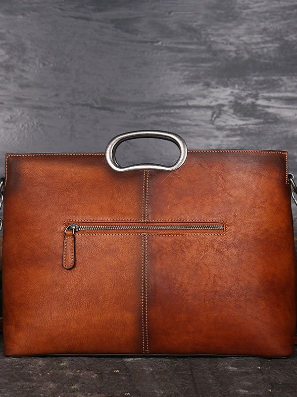 Organic Brown Rectangle Jacquard Calf Leather Tote Handbag