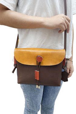 Organic Brown Yellow fashion Paitings Calf Leather Satchel Handbag