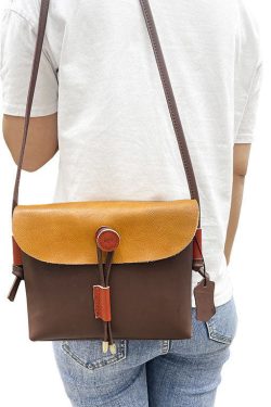 Organic Brown Yellow fashion Paitings Calf Leather Satchel Handbag