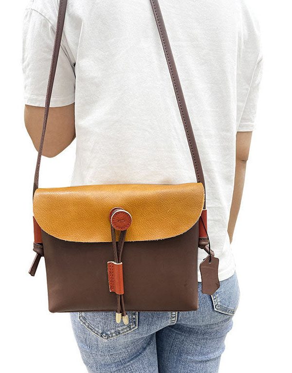 Organic Brown Yellow fashion Paitings Calf Leather Satchel Handbag