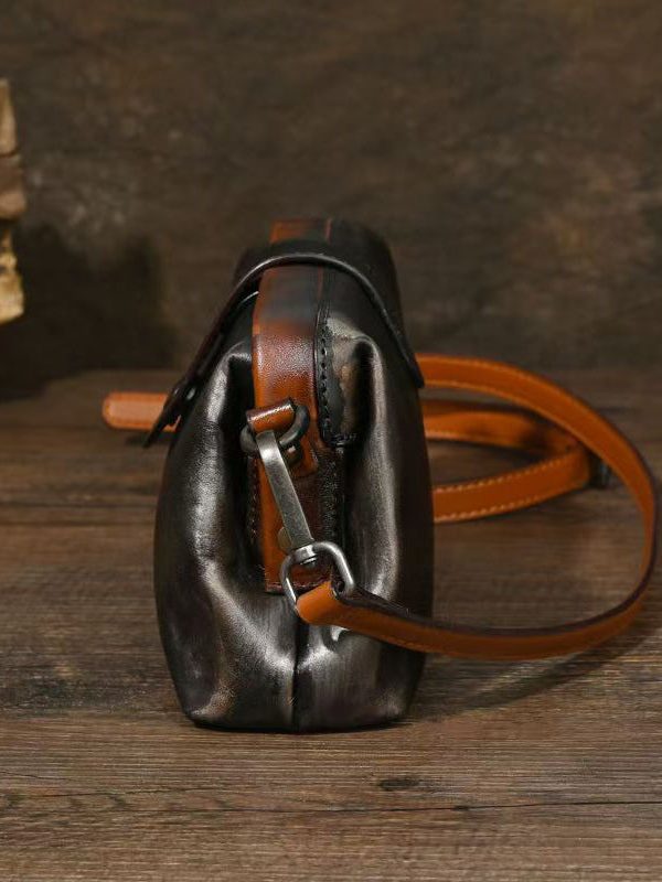 Organic Chocolate Solid Durable Calf Leather Messenger Bag