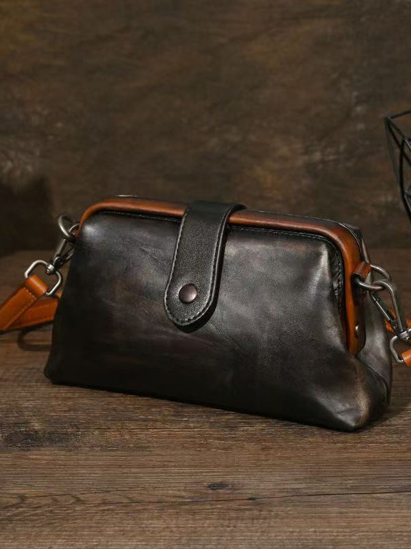 Organic Chocolate Solid Durable Calf Leather Messenger Bag
