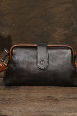 Organic Chocolate Solid Durable Calf Leather Messenger Bag