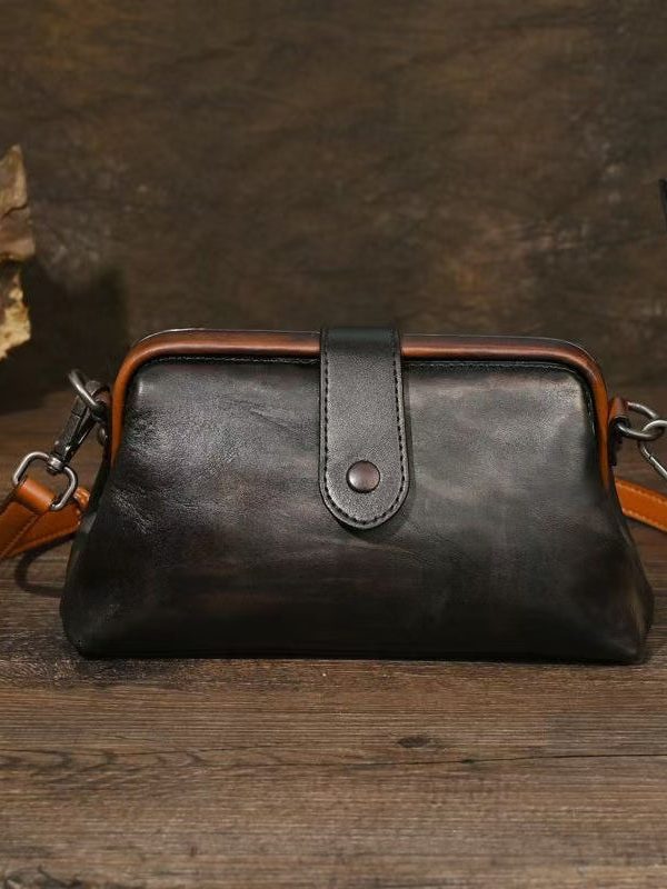 Organic Chocolate Solid Durable Calf Leather Messenger Bag